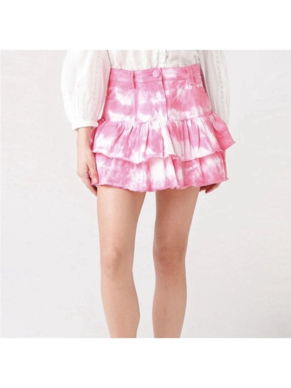 LoveShackFancy Women's Landen Tie Dye Pink White Tiered Mini Short Skirt Size 4